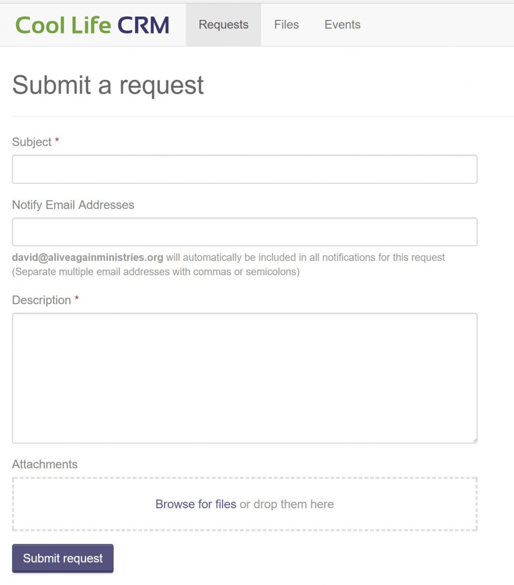 Request submission form
